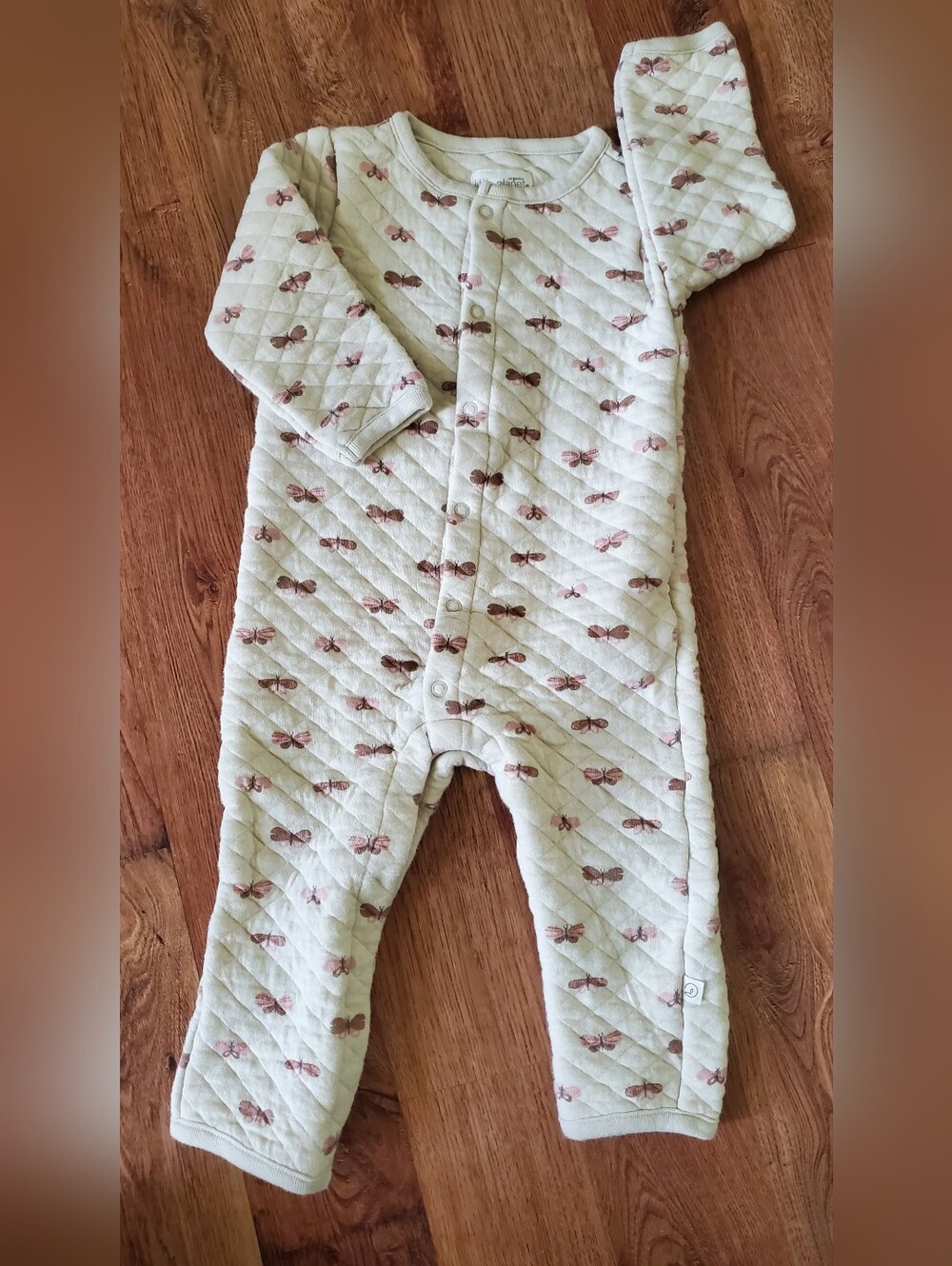 Quilted Cream Baby One-Piece with Pink Butterfly Print Size 18M